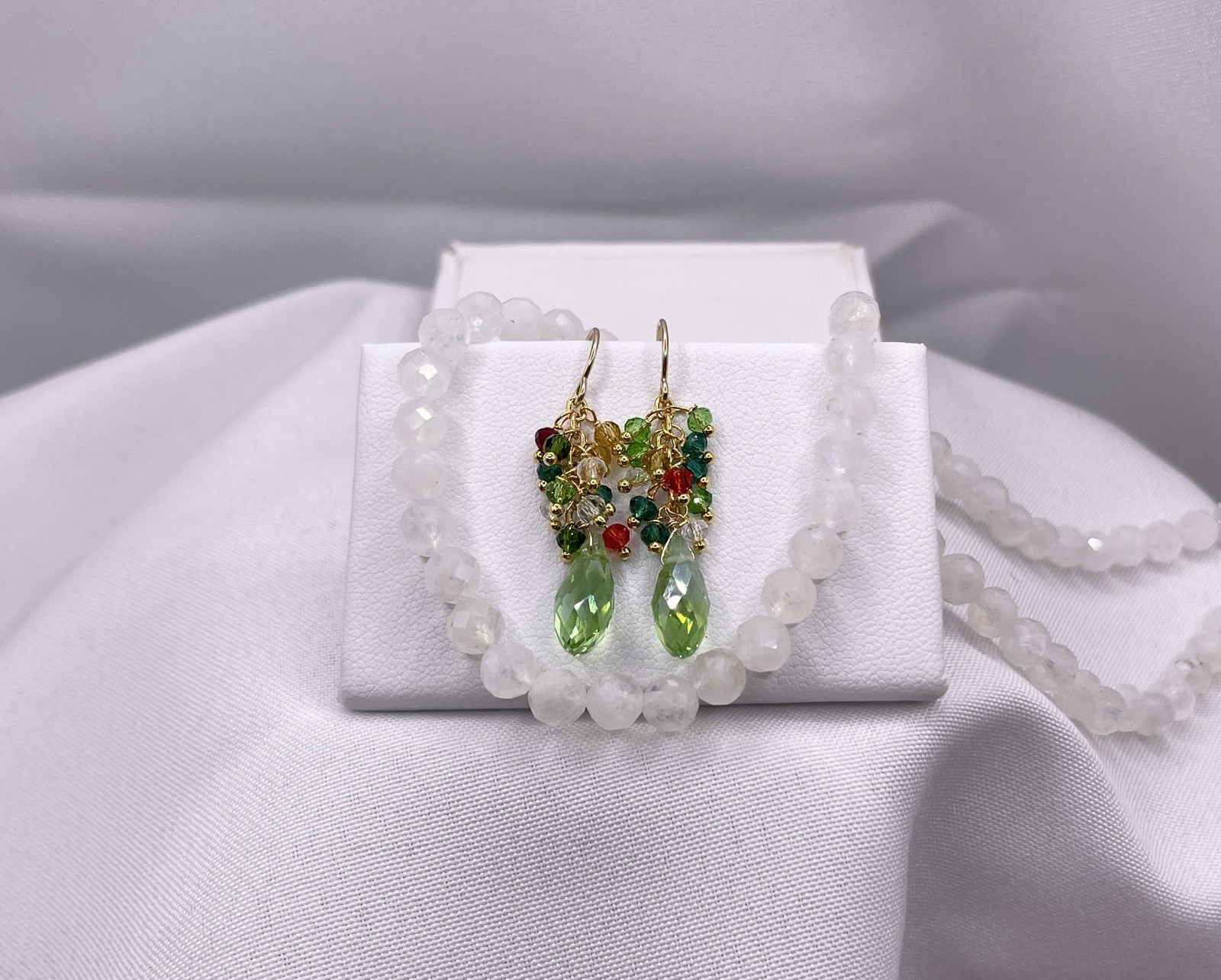 Peridot Crystal Earrings Multi-Colored Briolette Dangle – 14K Gold Filled