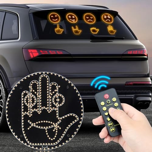 Finger Car Light with Remote – 4 Emojis & 4 Gestures – Cool LED Sign – Road