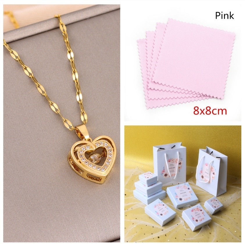 Double Layer Heart Necklace Rhinestone Titanium Steel Women Gift