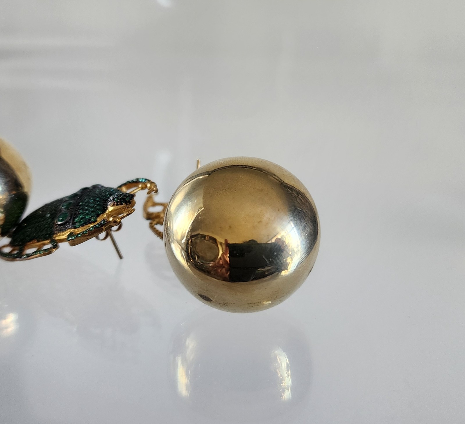 Oversized Beetle Earrings Gold Plated & Pave Simulated Emerald Begum Khan Style