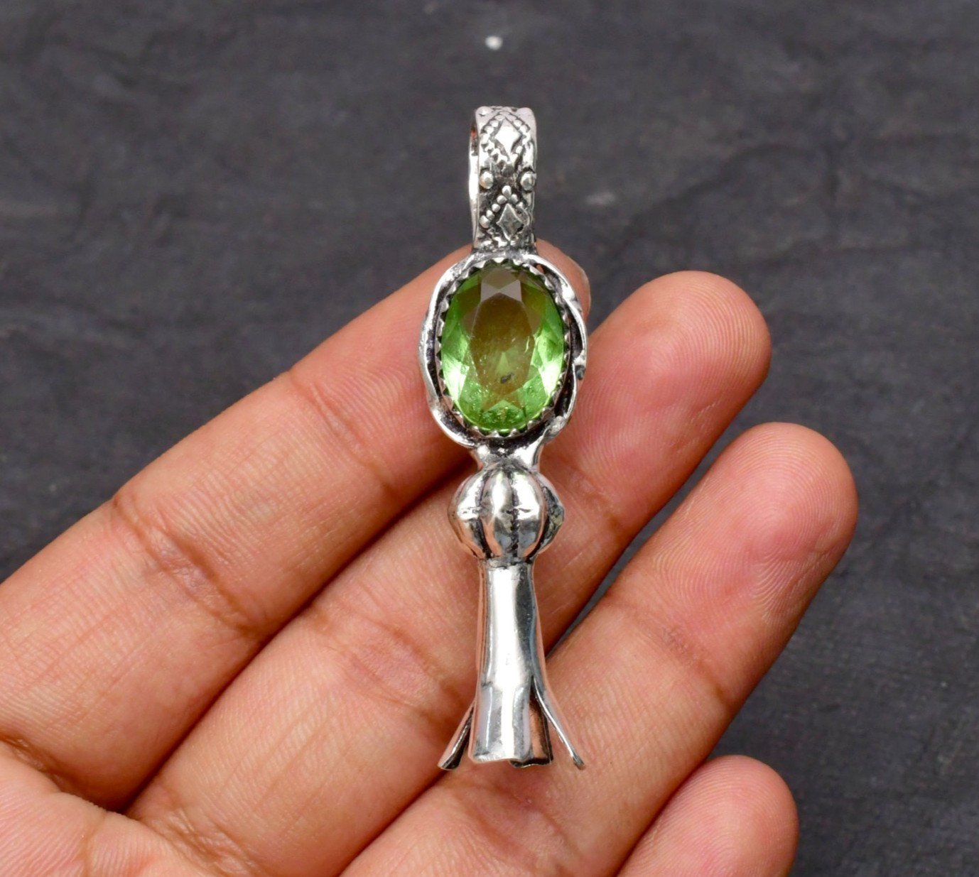 Green Amethyst Gemstone 925 Sterling Silver Jewelry Pendant 1-2″