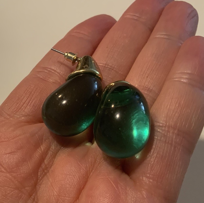 Lucite Earrings Style Clear Water Drop Gold Stud Boho Statement Retro VTG Retro