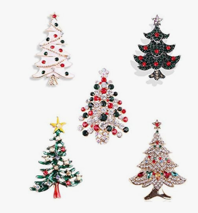 5 Pcs Vintage Crystal Christmas Tree Brooch Pin Jewelry Gift Accessories Woman