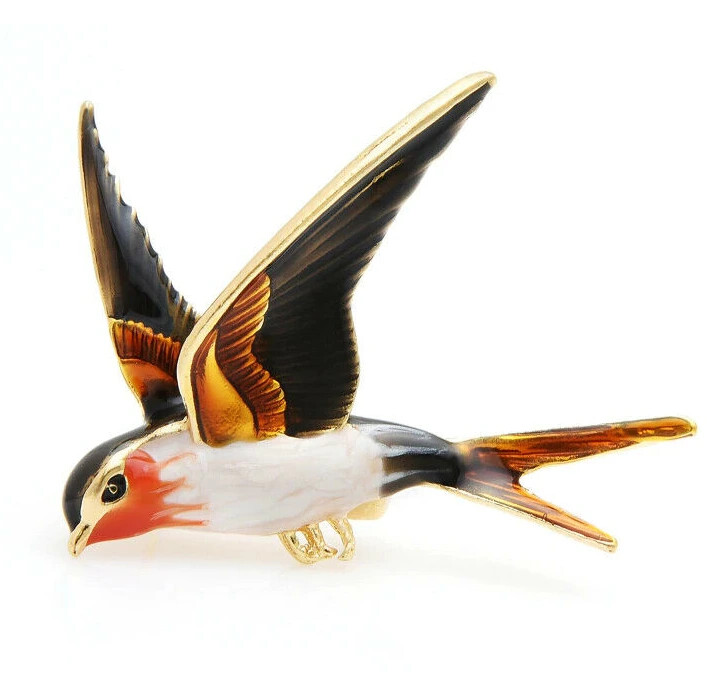 Forest JAY Flying BIRD Colorful Orange Crested Enamel Necklace Pendant Brooch
