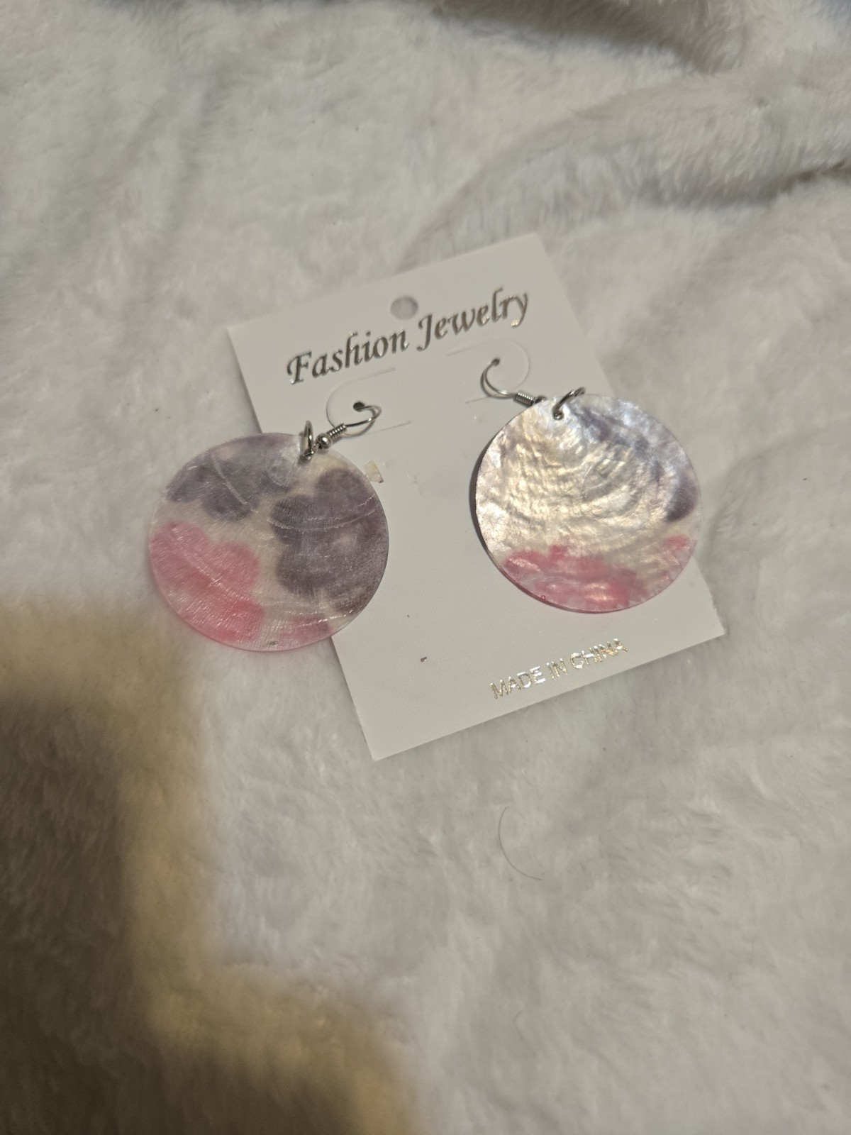1 Set 2010s Round Disk Shell Earrings, Random Dyed Pattern, Party Favor/ Gift
