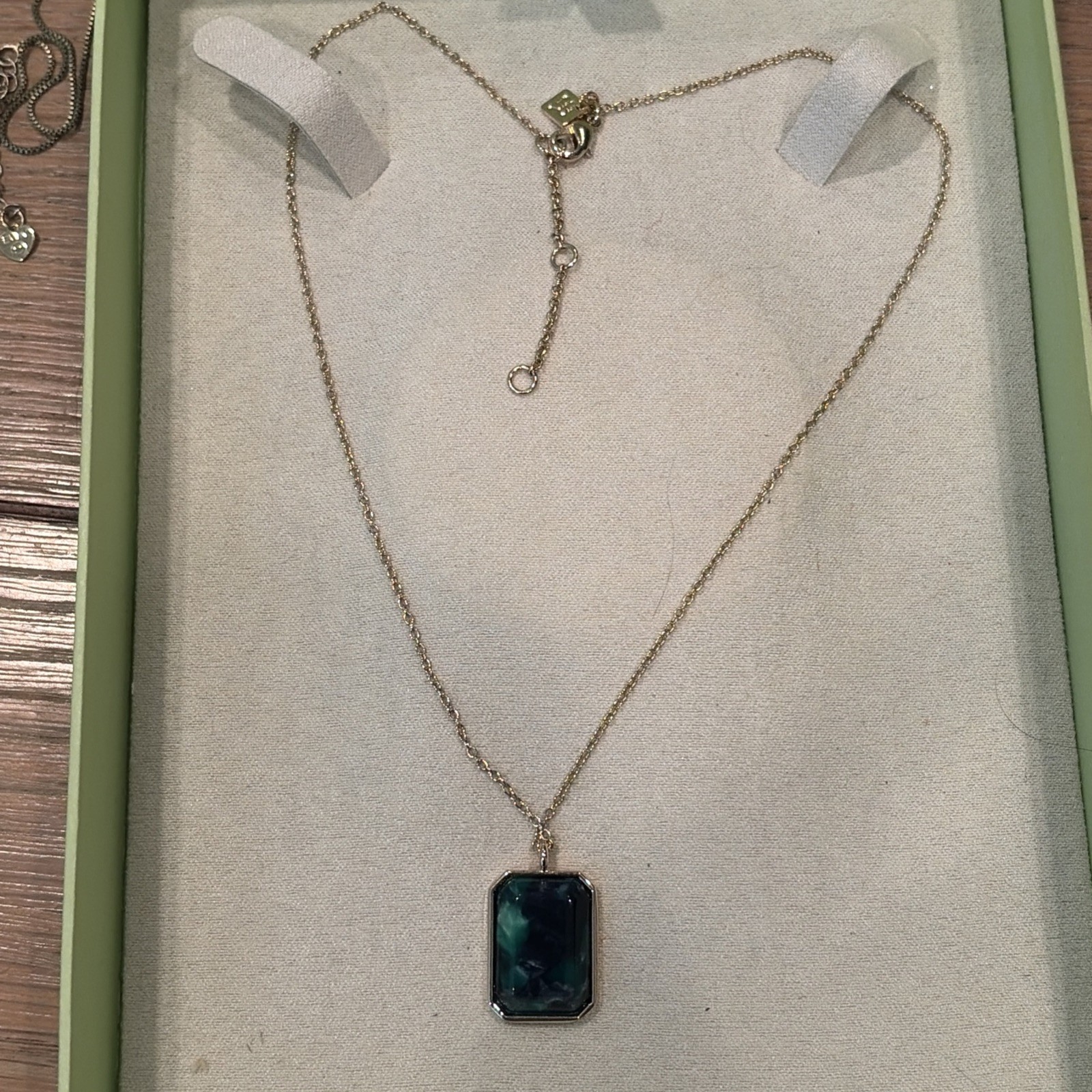 Banana Republic Necklace With Dark Green Stone And Gold Tone Chain