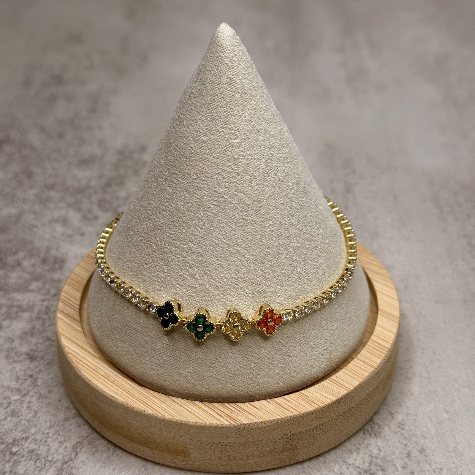 Rainbow Crystal Clover Bracelet