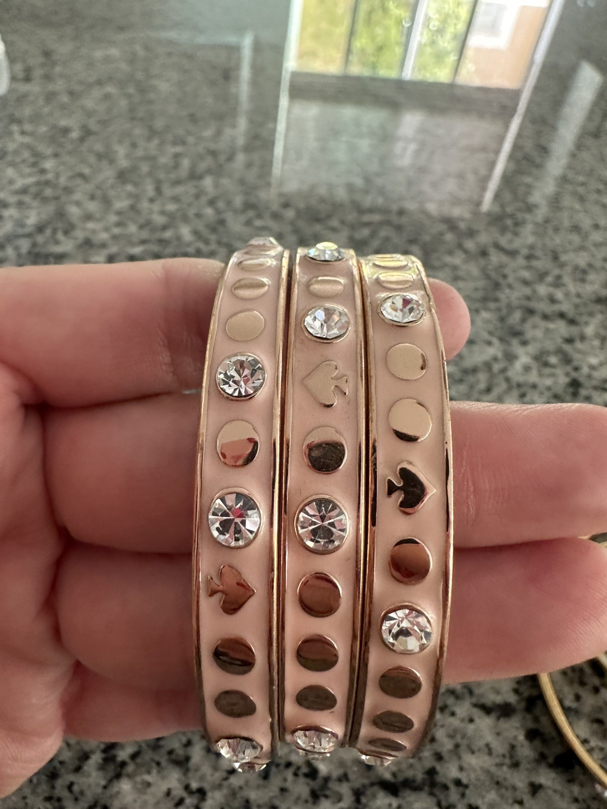 Kate Spade Spot Spade Bangle Gold Plated pink & Crystal Accents Bracelet