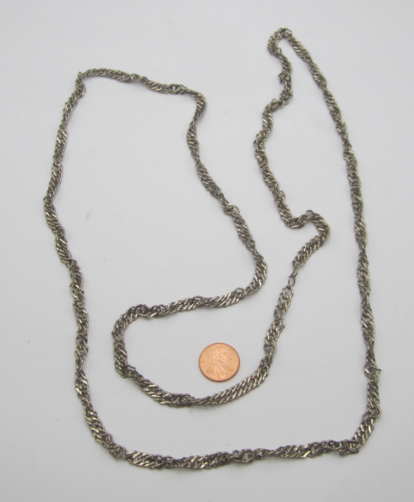Twisted Rope Chain Silver Tone Necklace 52 in. Vintage Jewelry Fashion Chains