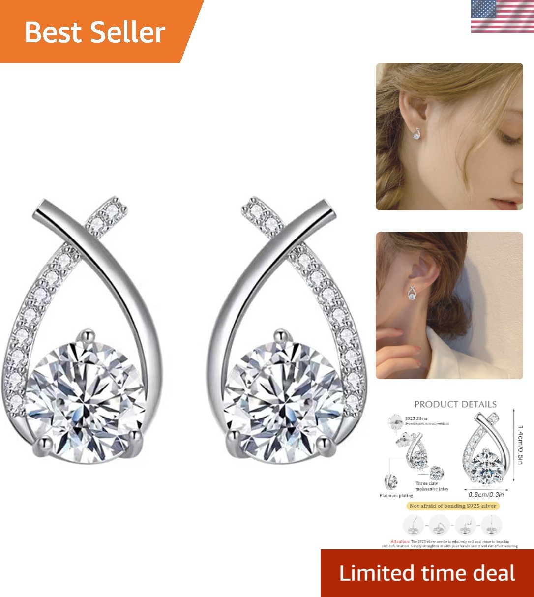 Germanium Lymph Flow Earrings with Cubic Zirconia – Perfect Gift Idea