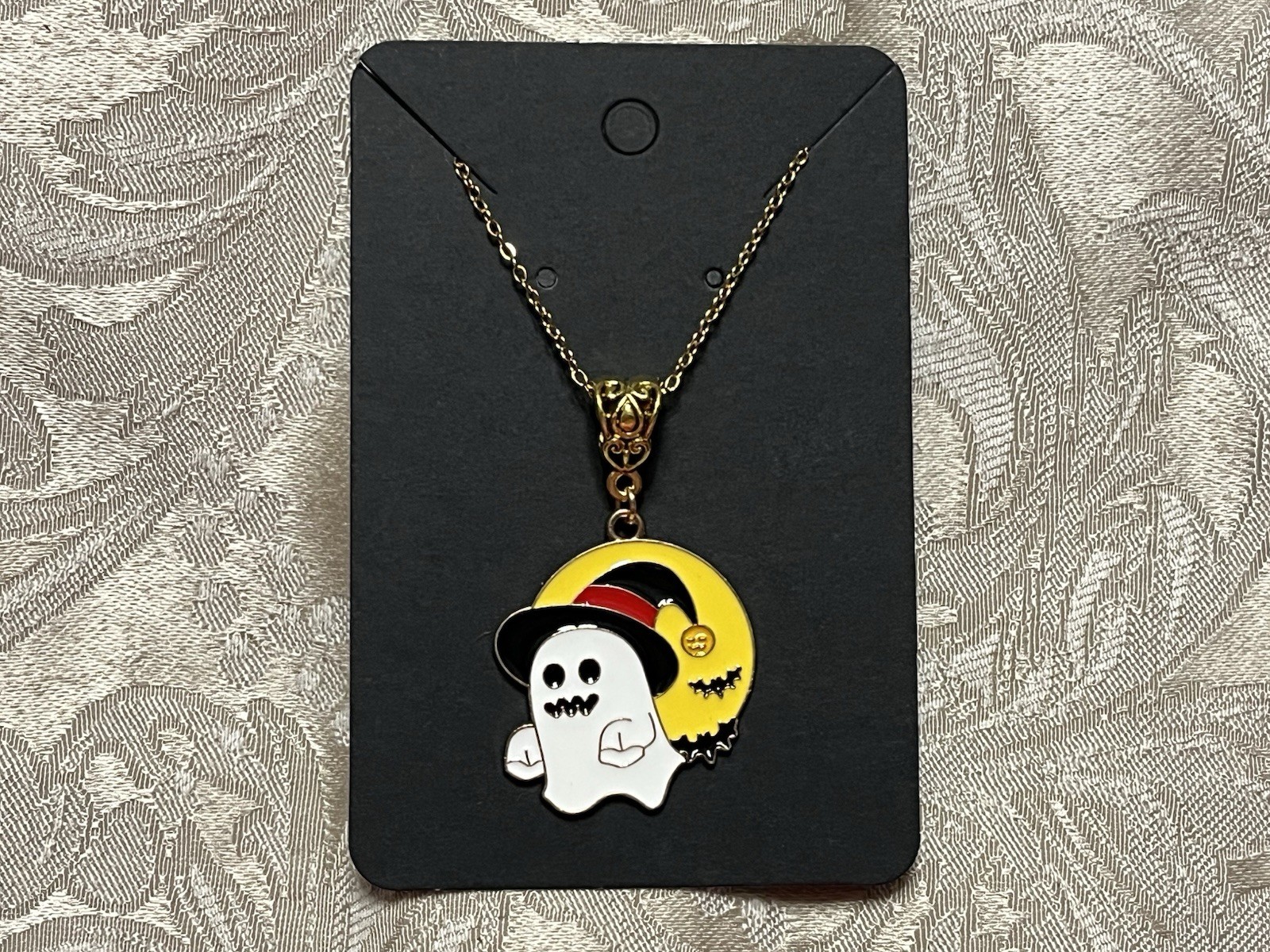 Witch Ghost Moon Bats Halloween Charm Pendant Gold Pendant Novelty Fun Necklace