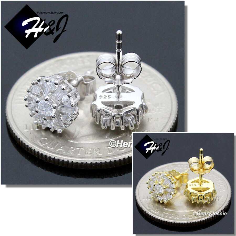 925 STERLING SILVER ICY BLING CZ GOLD PLATED/SILVER 7MM ROUND STUD EARRING*E219