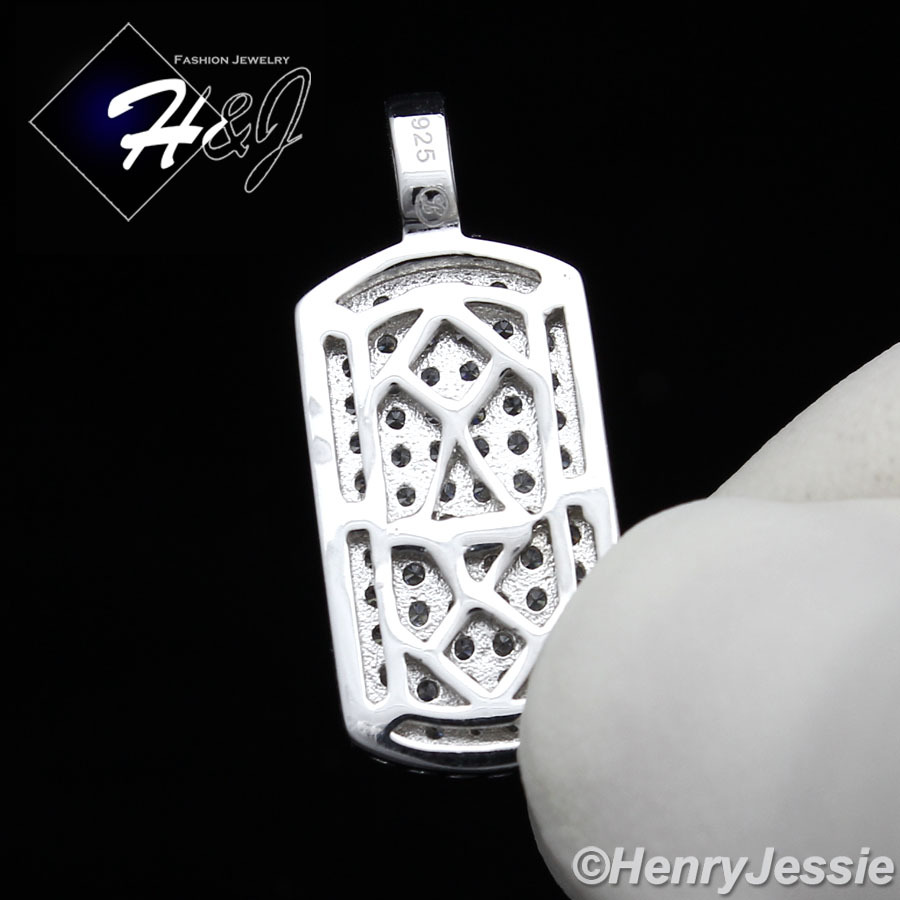 MEN WOMEN SOLID 925 STERLING SILVER ICY BLING CZ SMALL DOG TAG PENDANT*SP56