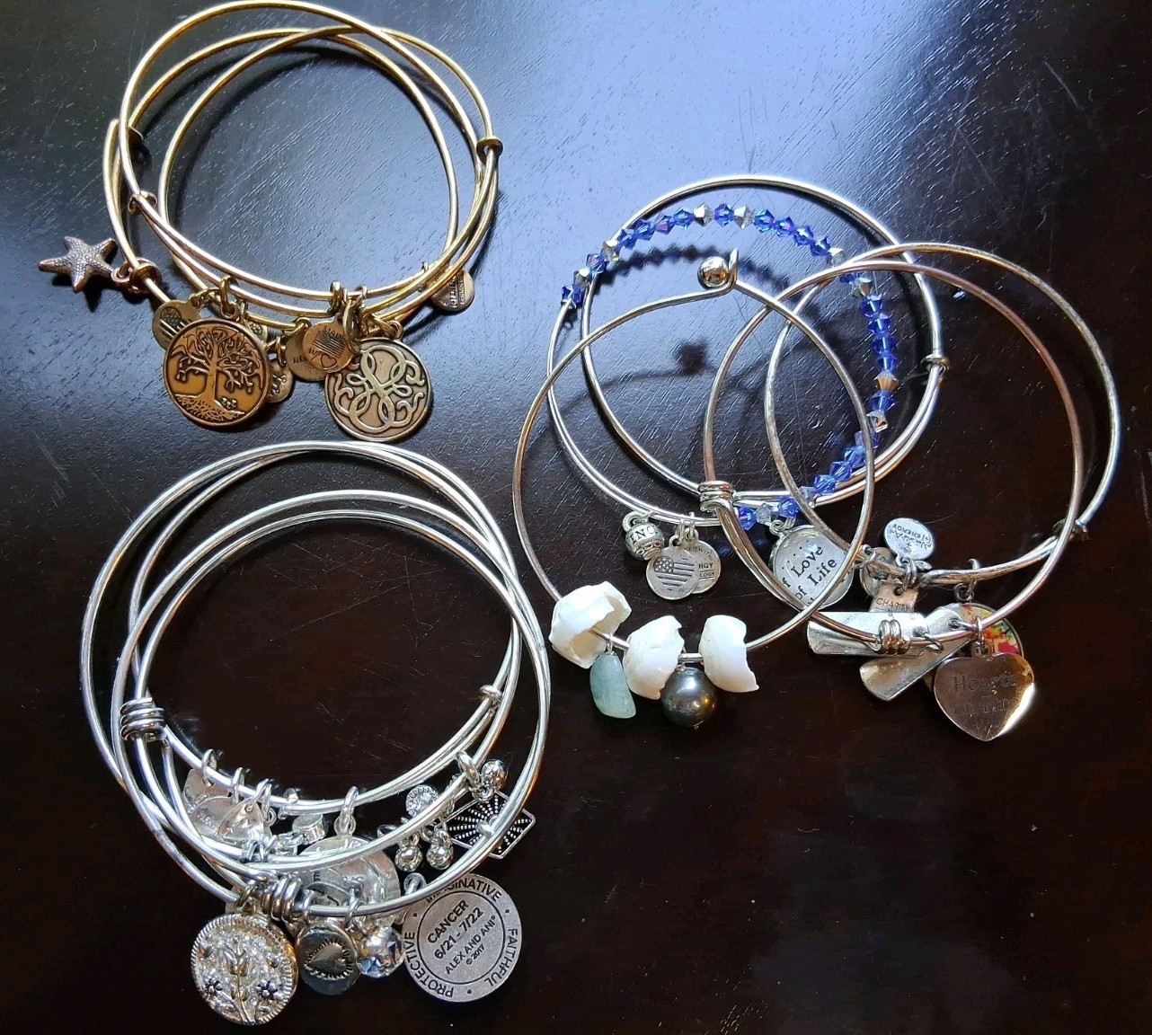 Alex & Ani, Footnote, Etc. Silver& Bronzetone, Charm Bracelet Lot Of 12 (As- Is)