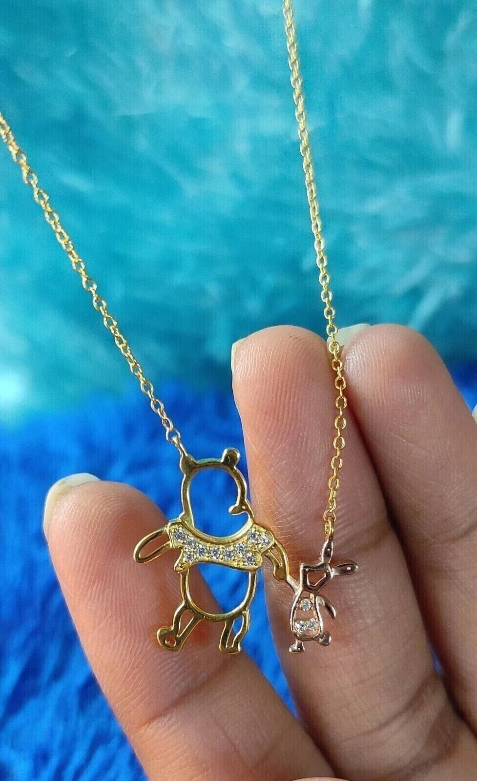 0.15Ct Round Simulated Diamond Pooh & Piglet Pendant 18″ Chain 14k Gold Plated