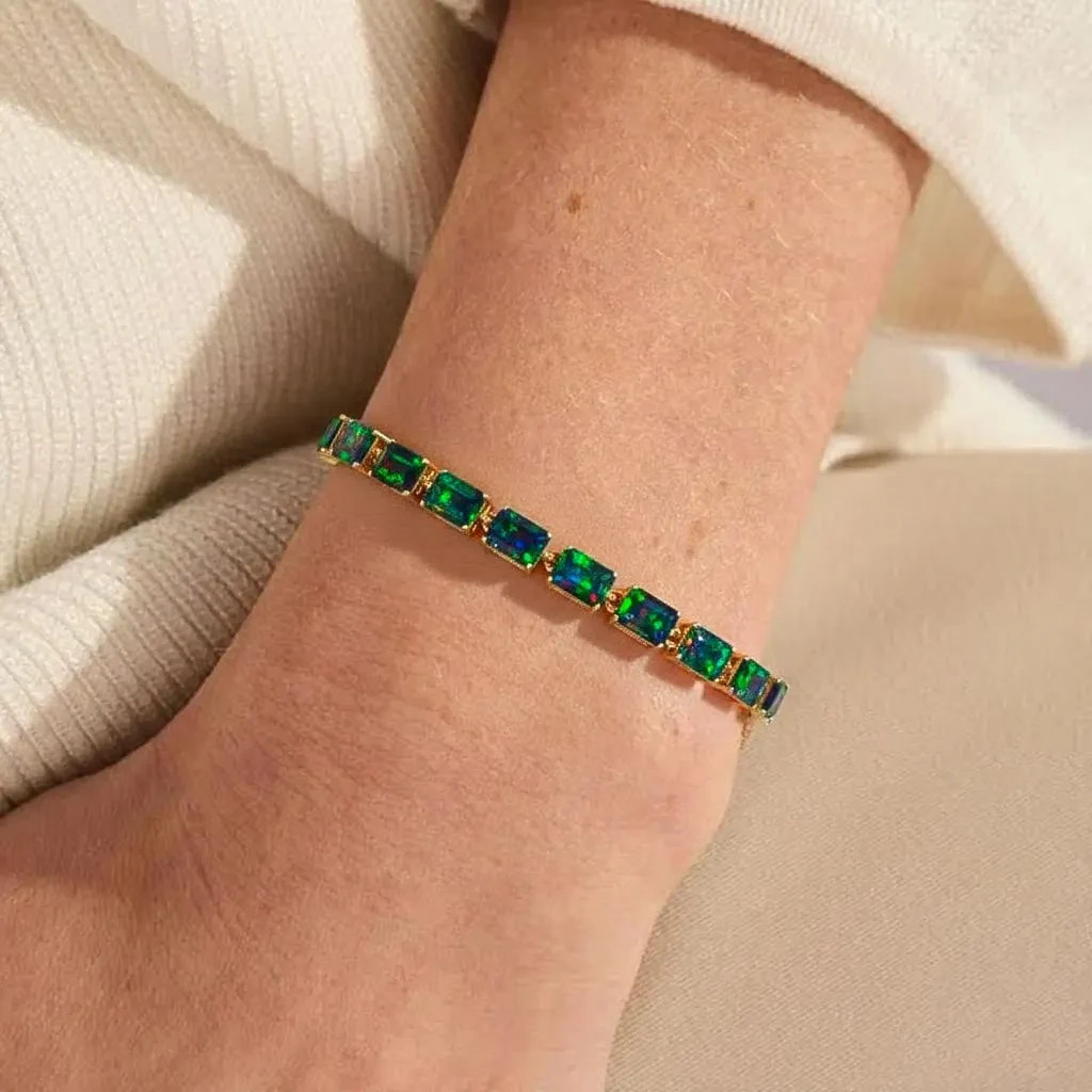 Fire White Opal Gemstone Silver Tennis Bracelet, AAA Ethiopian Opal Gemstone 925