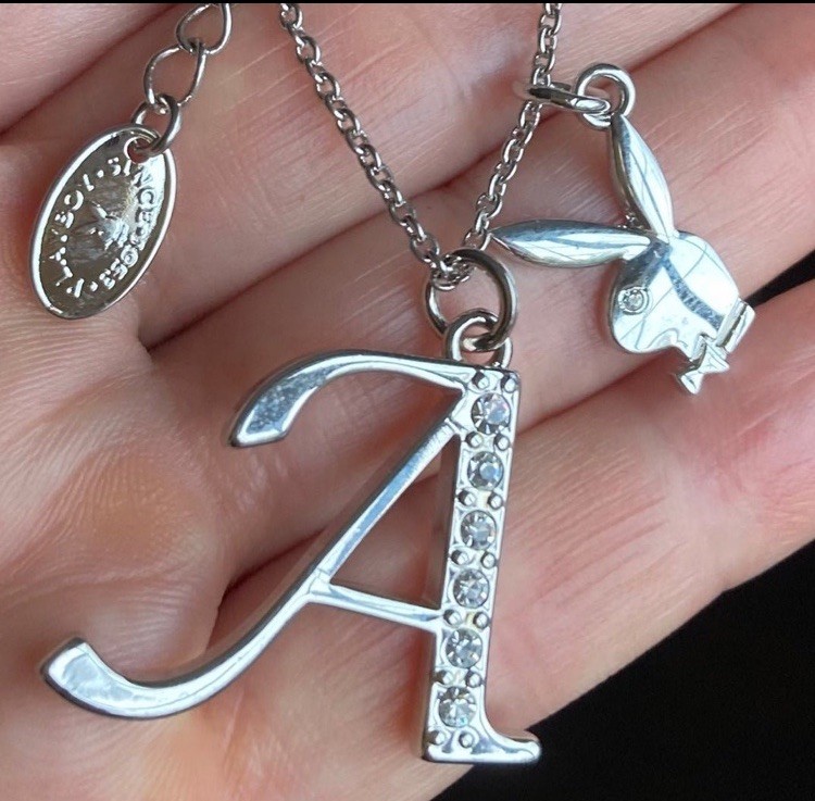 AUTHENTIC LETTER “A” PLAYBOY NECKLACE – New, Silver Color, 19”