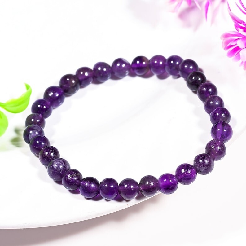 A++ Beautiful Amethyst Smooth Round Gemstone Beaded Protection Bracelets 6-8”