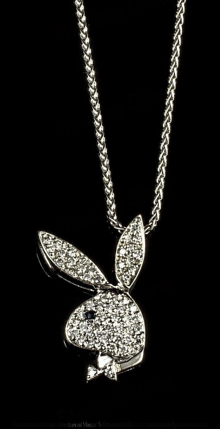 2 Ct Round Cut Simulated Diamond Playboy Bunny Pendant In 14K White Gold Plated