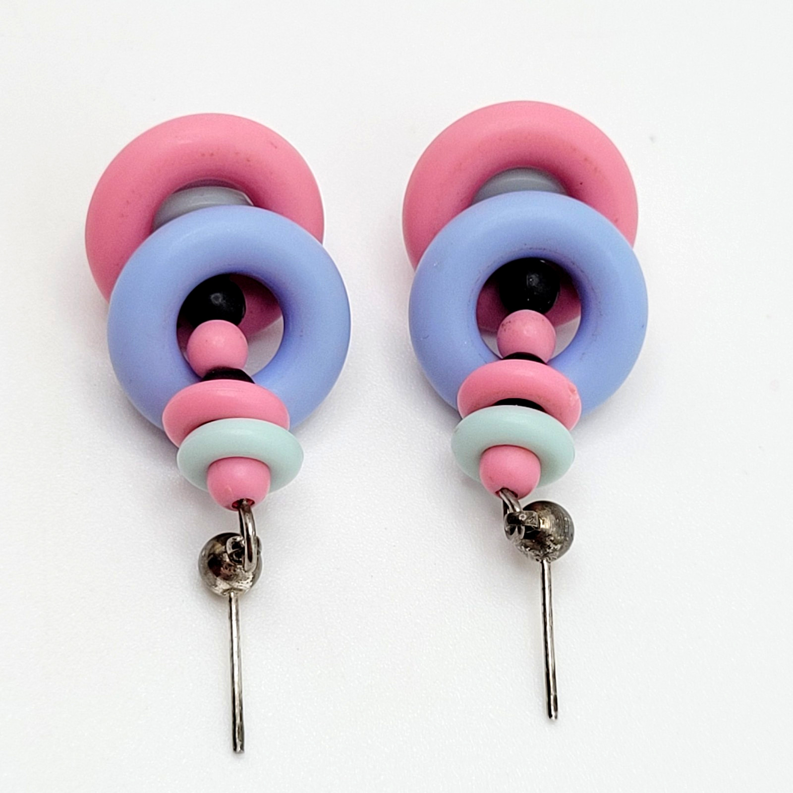 Artisan Donut and Disc Polymer Clay Pastel Colors Modern Pierced Dangle Earrings