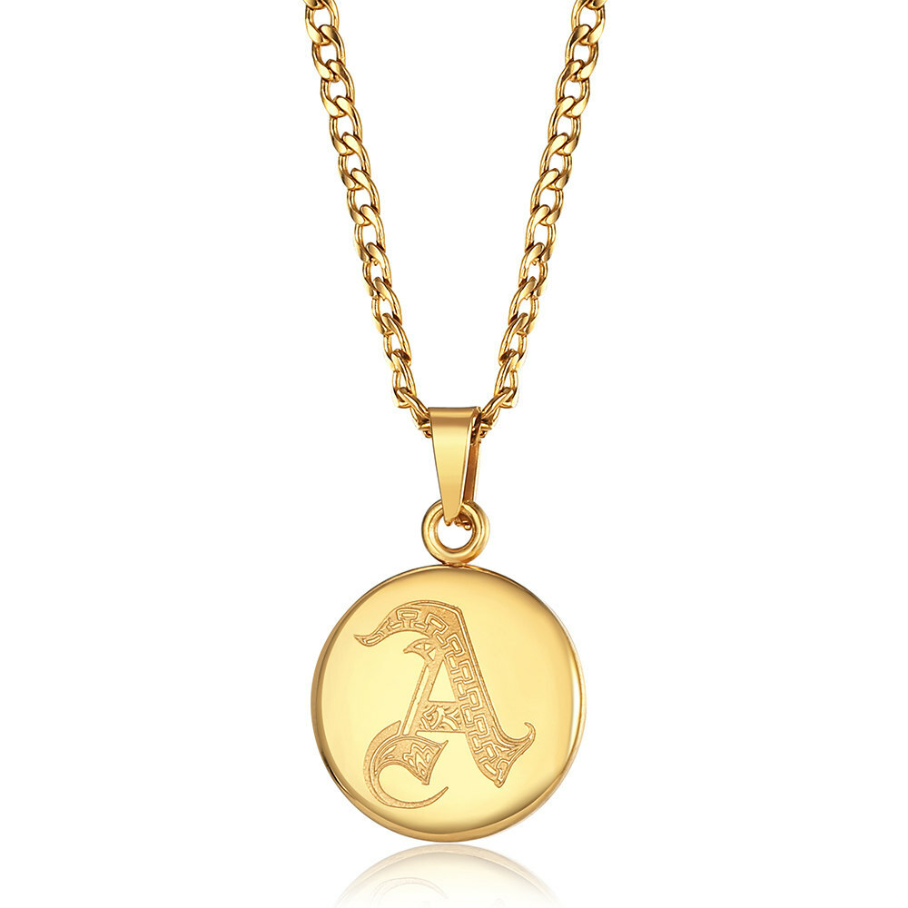 Unisex Men Women Alphabet Gold Letter Initial Pendant Necklace Stainless Steel