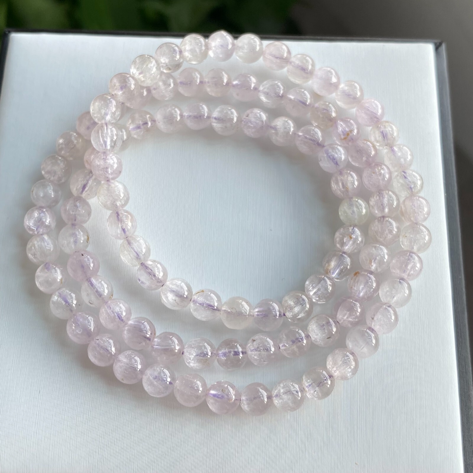 5.8mm Natural Purple Kunzite Crystal Round Cat’s Eye Beads Bracelet AAAA 3
