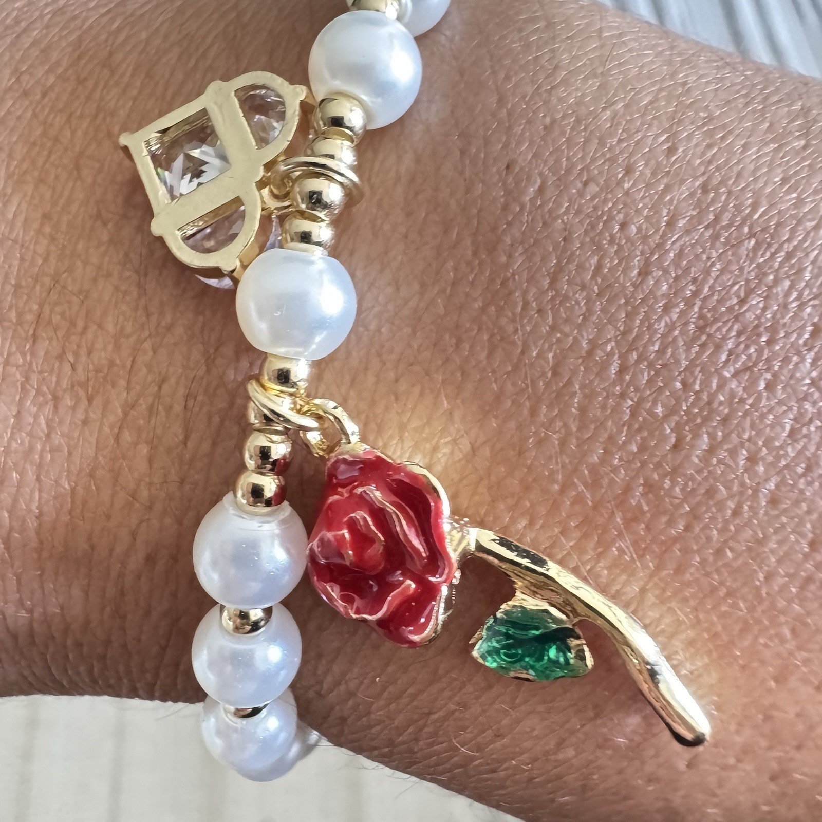 Gold Filled Oro Laminado Victorian Rose CZ Bracelet Adjustable 7”