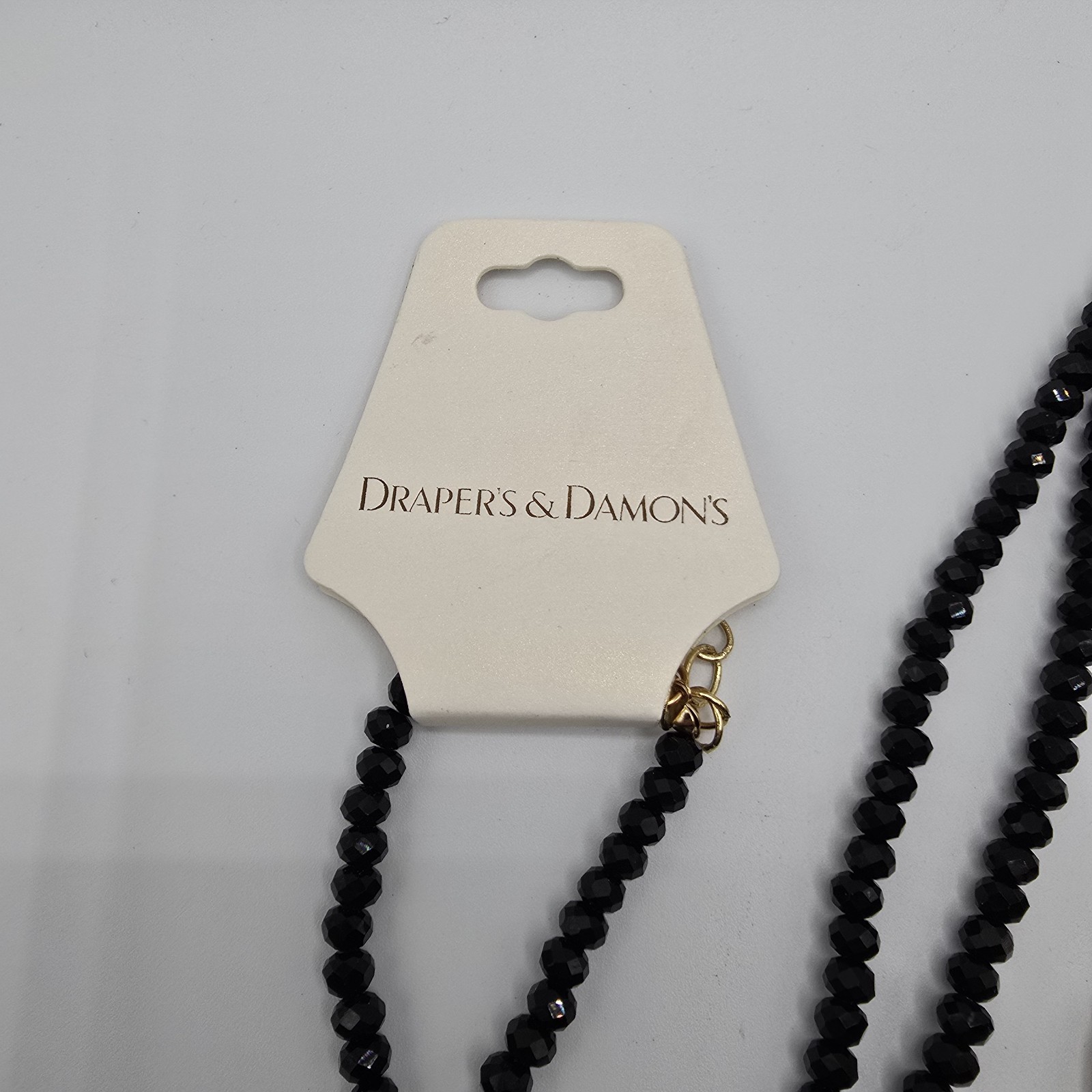Draper’s & Damon’s Black Beaded Tassel Statement Necklace Gold Tone 34″