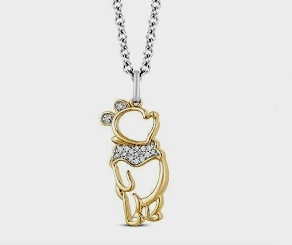 0.15Ct Round Cut Simulated Diamond Winnie the Pooh Pendant 14K Yellow Gold Over