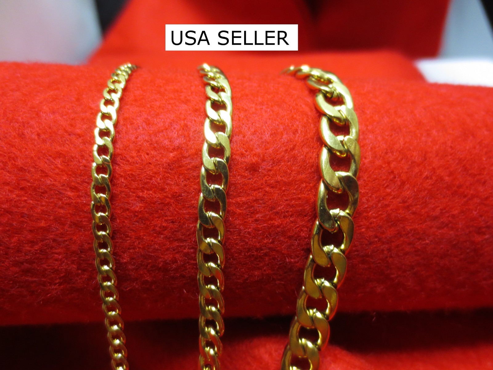 3/5/7 mm STAINLESS STEEL GOLD PLATED CUBAN CURB LINK ROPE CHAIN 7″-40″ GOLDEN