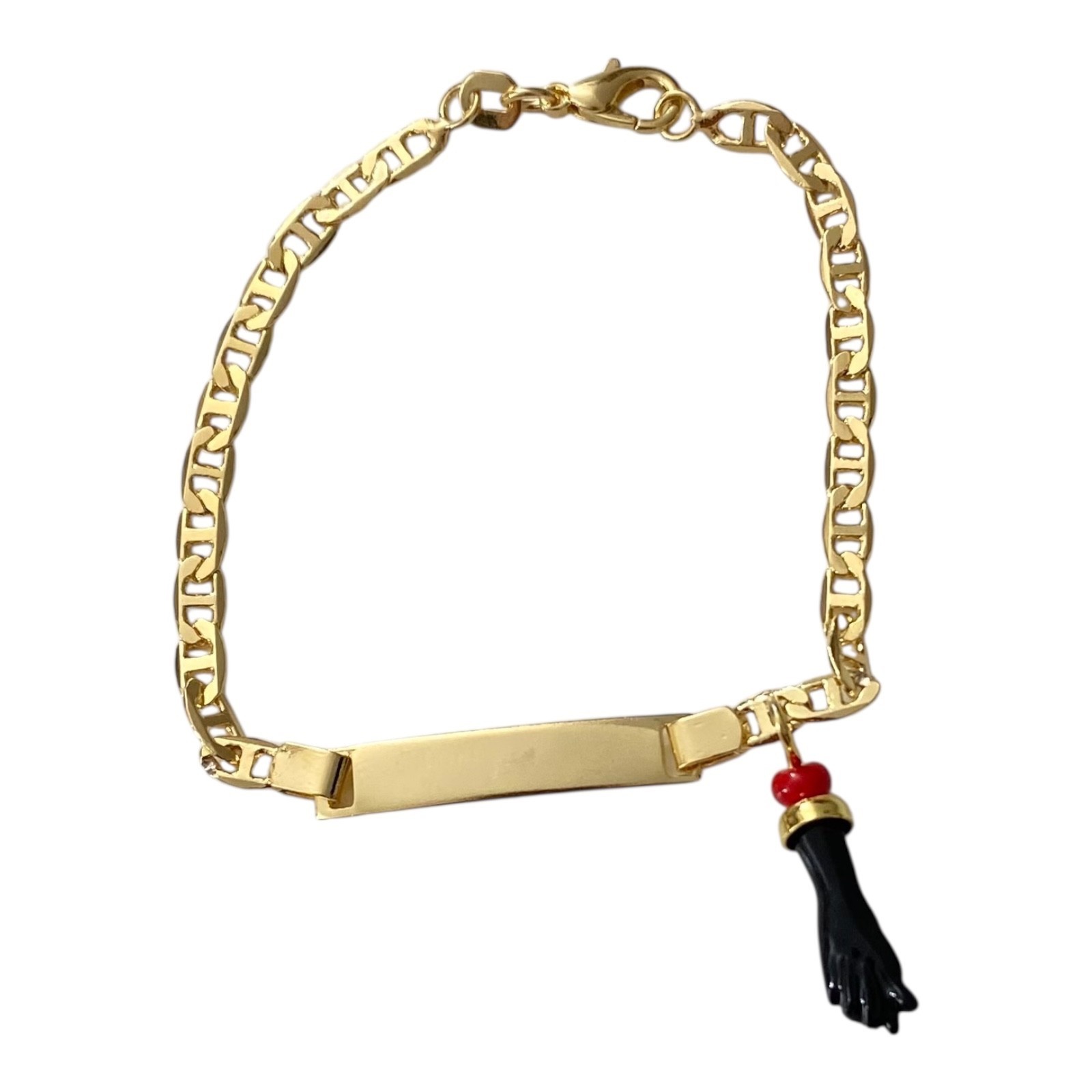 18K Yellow Gold Plated 6.25″ Azabache Baby ID Bracelet Evil Eye – B111