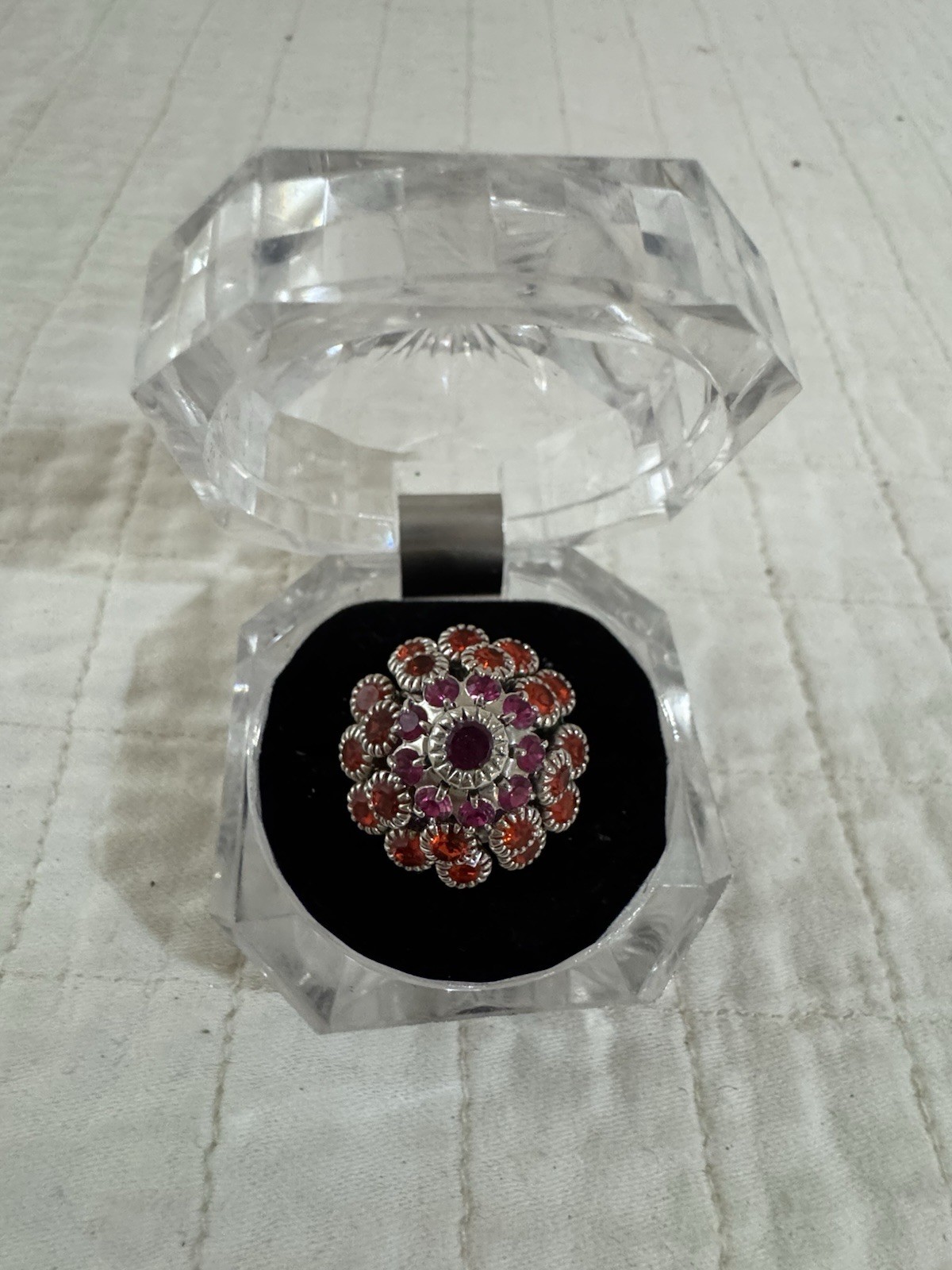 Tarina Tarantino Silver Tone Flower Cocktail Ring Vintage Adjustable 2004 New