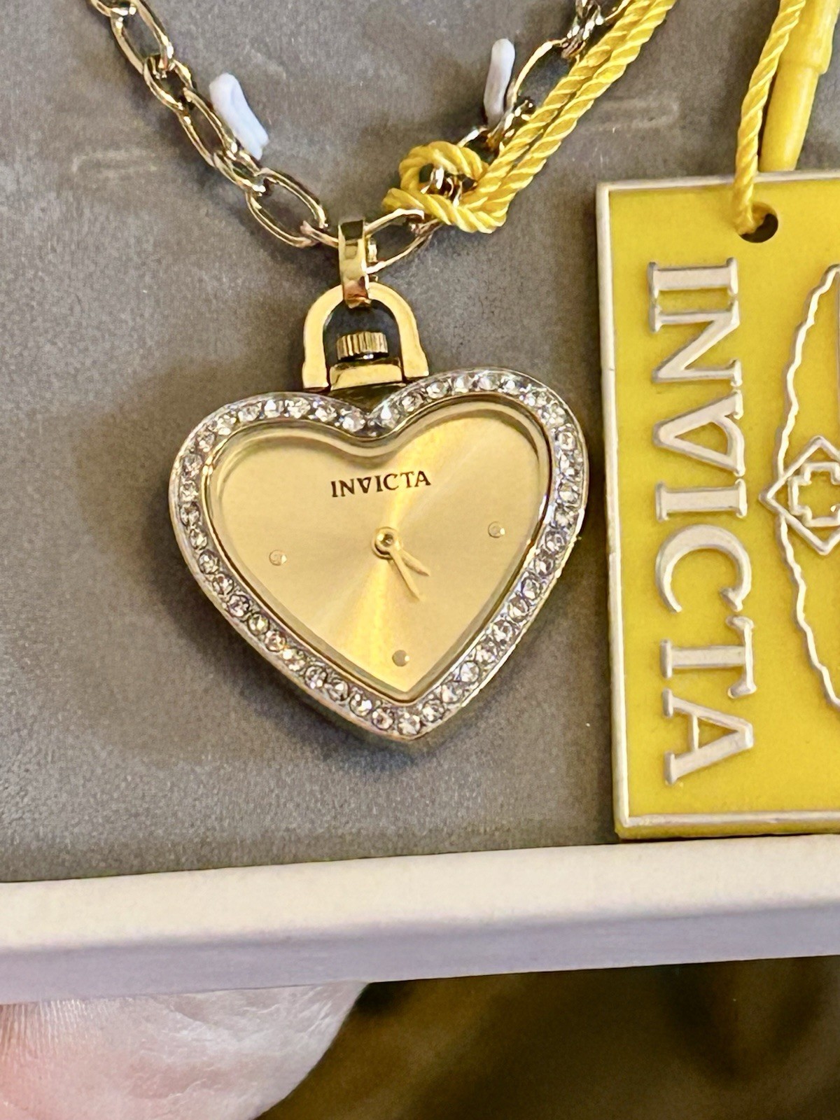 Invicta Mini Angel Heart Necklace Watch – 27.5mm, WR 30m, New/Box, Gold (49938)