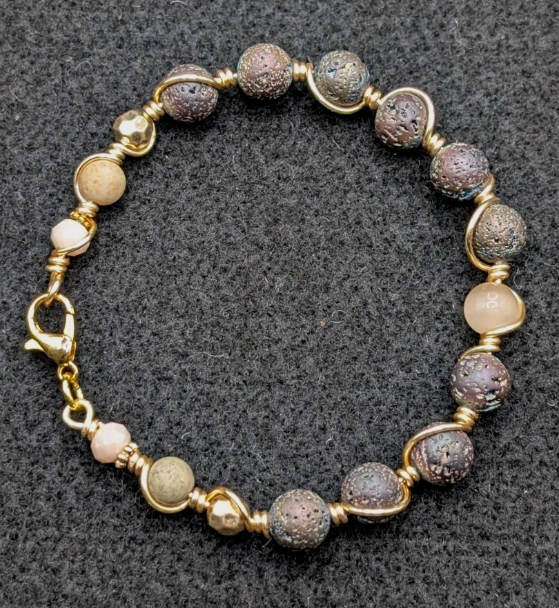 Stylish Earth Boho Mixed 8mm Beaded Gold Wire Wrap Bracelet (18cm) M Wrist Crasp