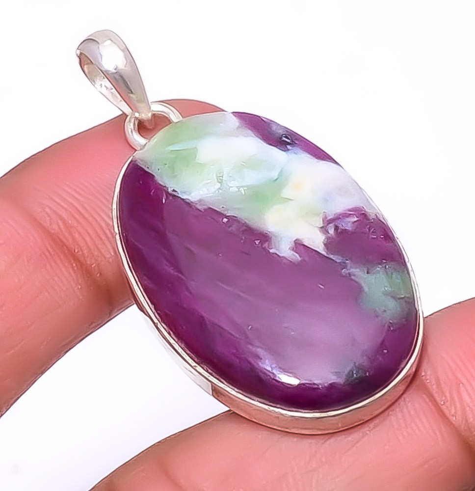 Ruby With Zoisite- Longido Mines Gemstone 925 Silver Pendant 1.91″ A2
