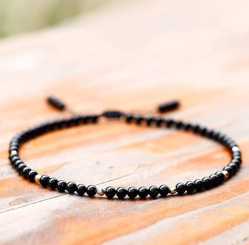 Black Obsidian Bracelet – Dainty Adjustable, Natural Gemstone Bead Jewelry