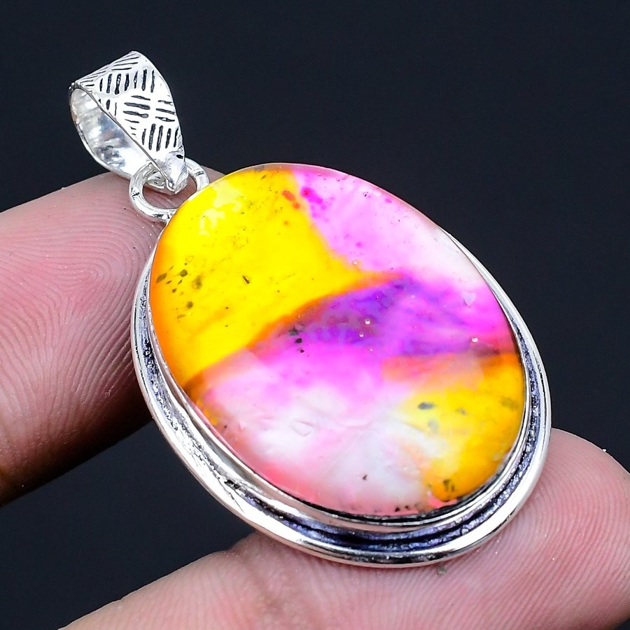 Ammolite 925 Silver Plated Handmade Pendant of 1.74″