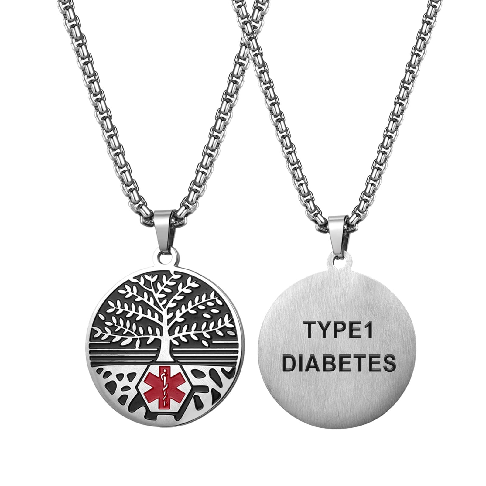 Unisex Emergency Medical Alert Tree of Life Pendant Stainless Steel Necklace