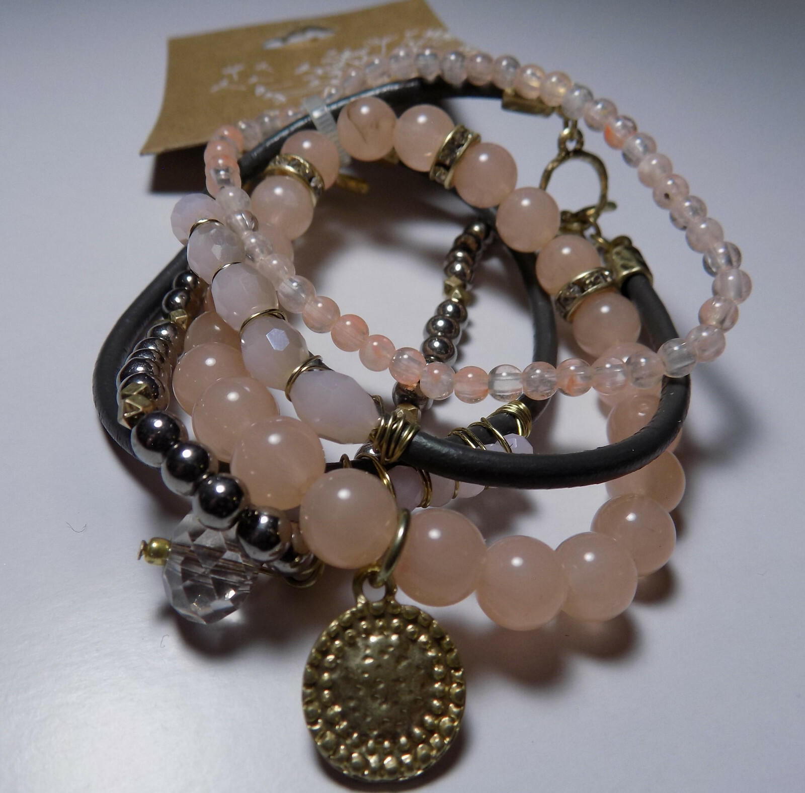 NEW Pink & Black Tone Set Of 5 Stretch Bracelets NWT (154)
