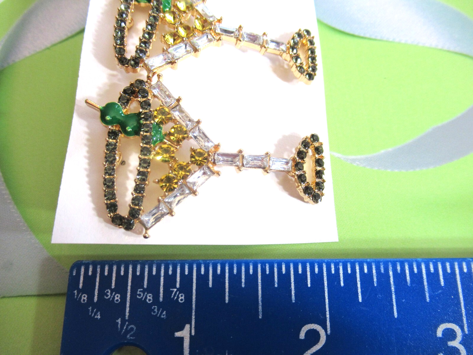 BIG 2.50″ DRY MARTINI COCKTAIL FRUIT COCKTAIL AB RHINESTONE DANGLE EARRINGS