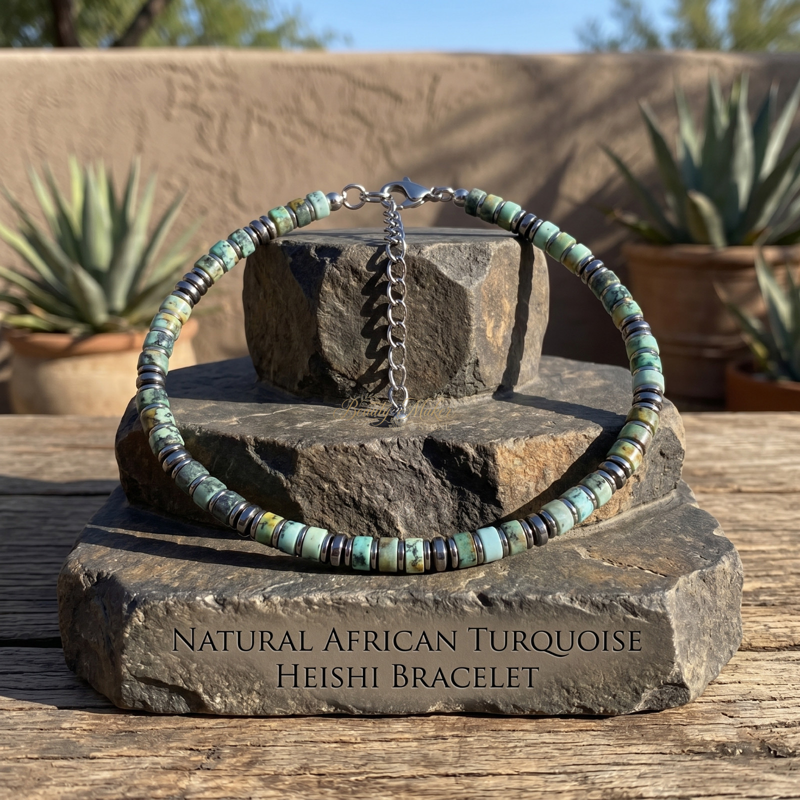 Mens African Turquoise Bracelet Peace Mind Stability Courage Meaningful Gift 7in