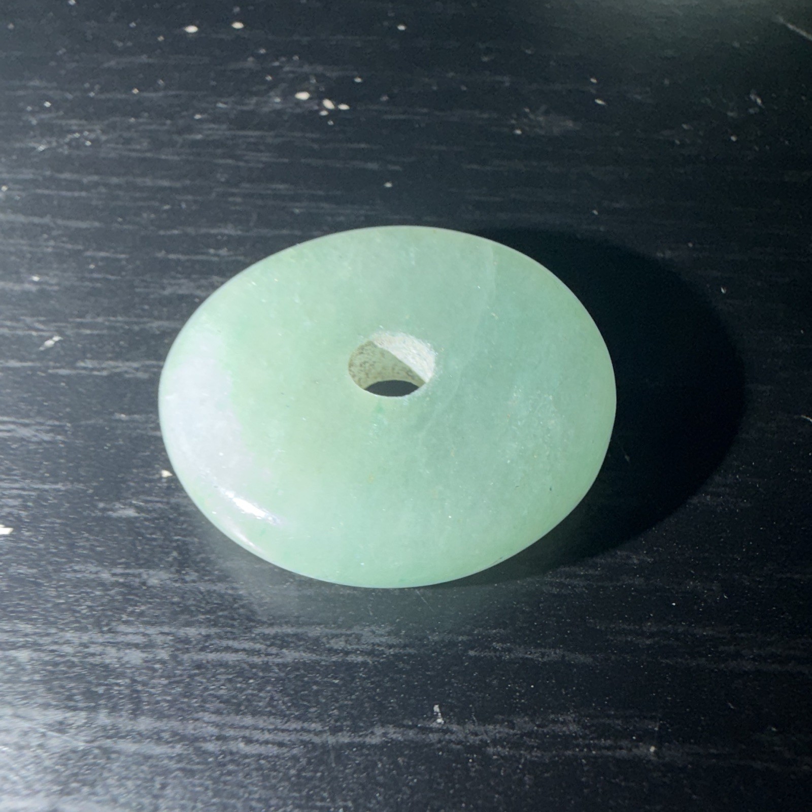 Green Stone Round Donut Coin Pendant, Circle with Center Hole