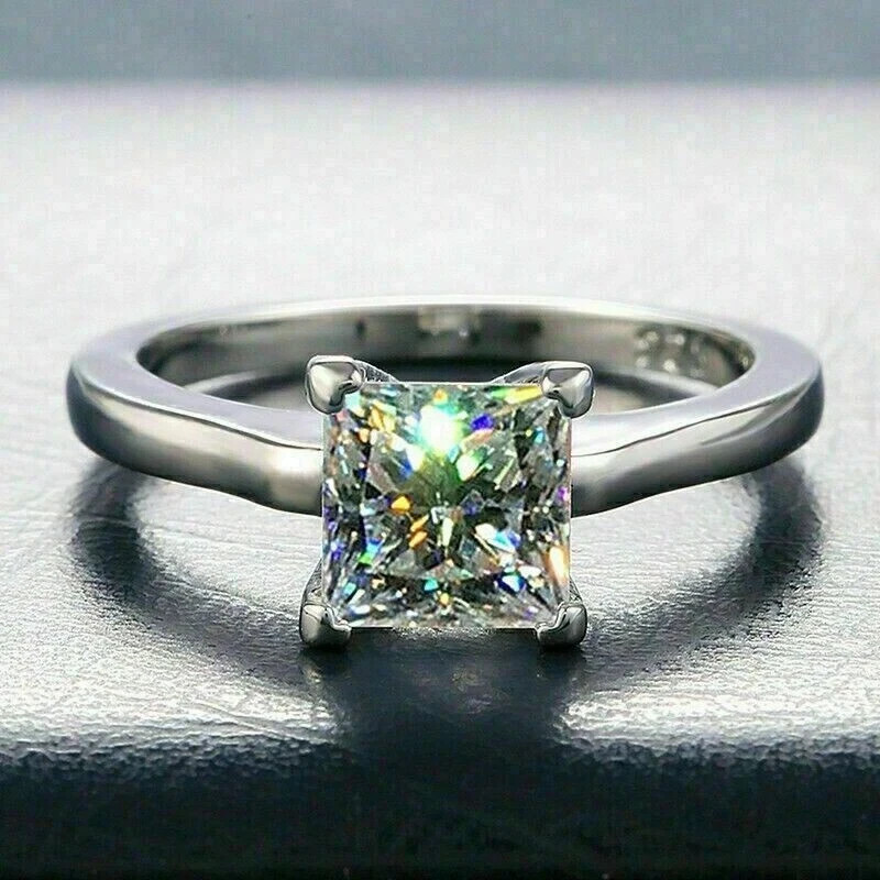 Solitair 3.00 Ct Princess Cut Off White Treated Diamond Ring 925 Sterling Silver