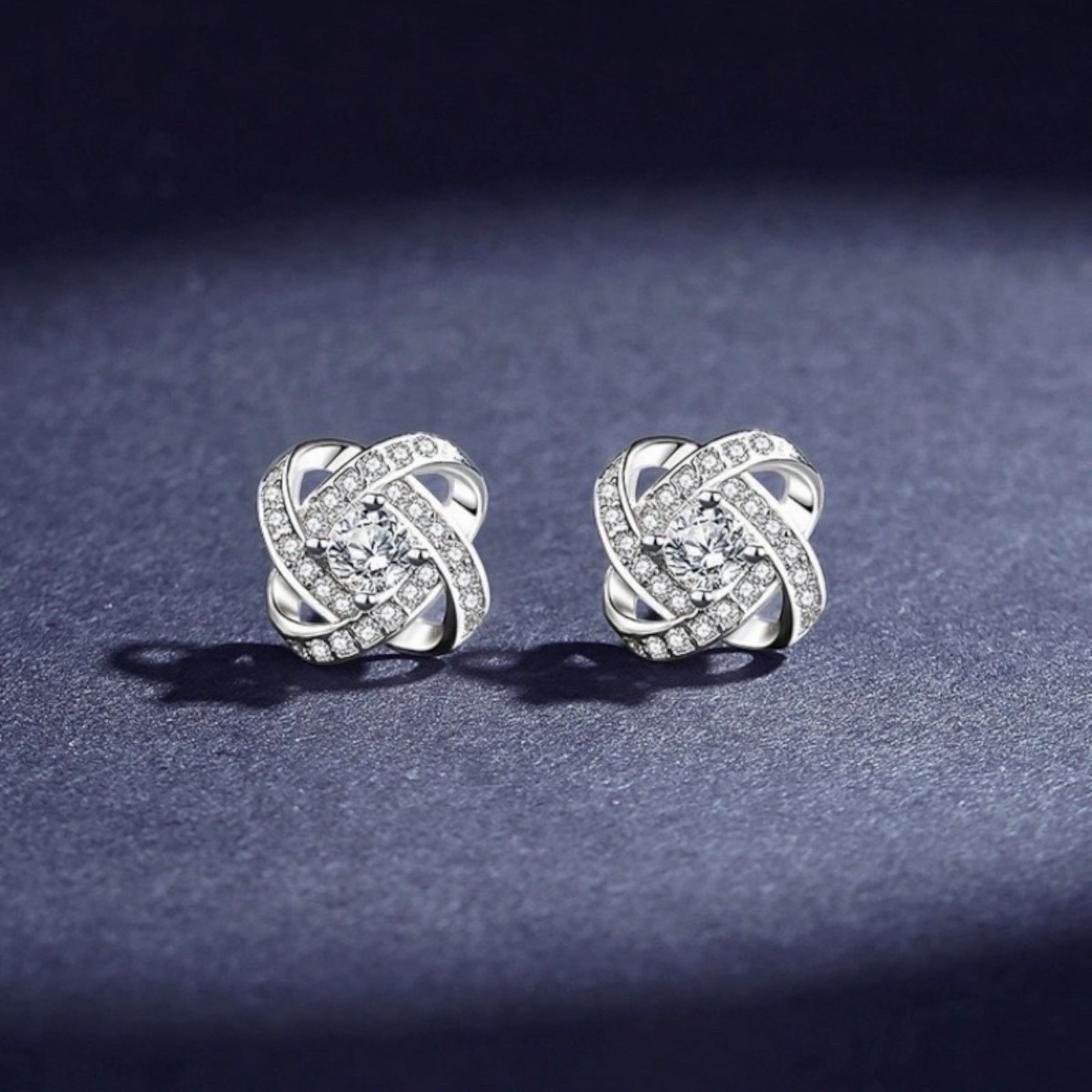 Silver Plated Jewelry Love Forever Elegant Crystal Earrings Lab-Created A65
