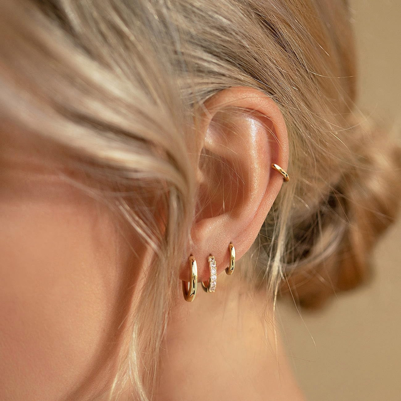 Small Gold Huggie Hoop Earrings Set for Women Men Hypoallergenic 14K Plated Stac