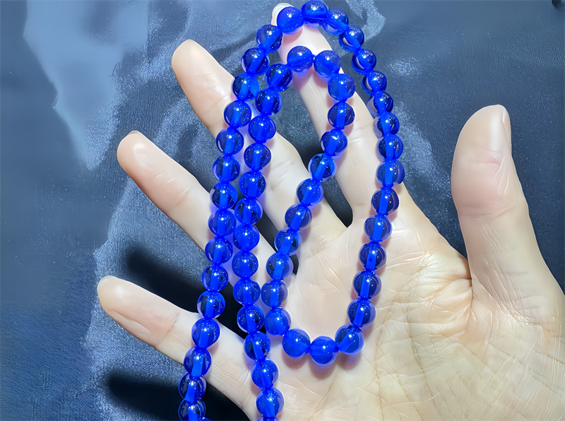 Top quality Lab-Created AAAA+ Round Bead Blue Corundum Sapphire Beaded Necklace