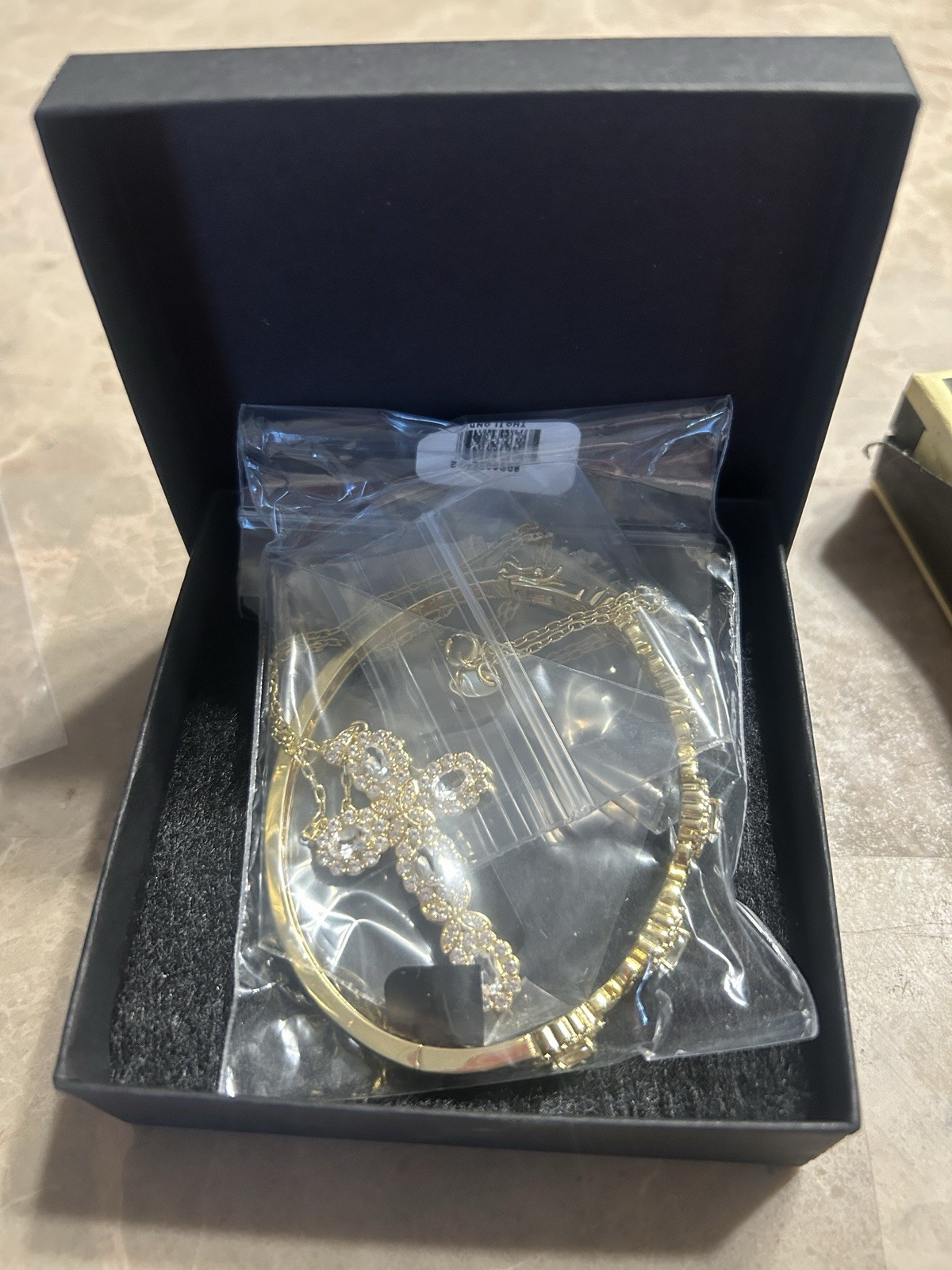 Gold Tone Hinged Bangle Bracelet w/ Round Clear Stones, Prong Set Metal