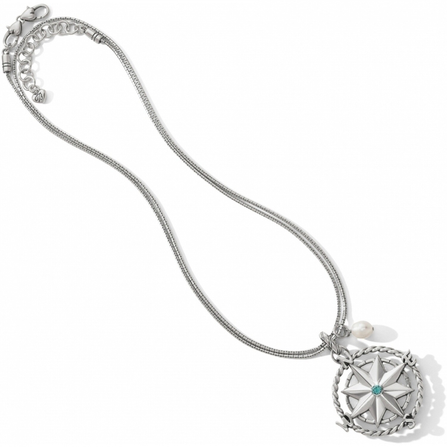 NWT Brighton INDIGO BEACH COMPASS Reversible Convertible Silver Necklace MSRP$82