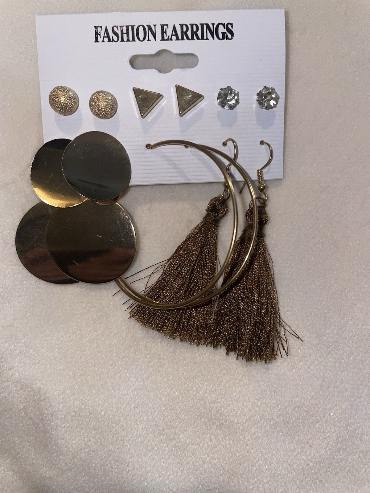 Multicolor Metal & Fabric Stud Hoop Tassel Dangle Earrings Lot