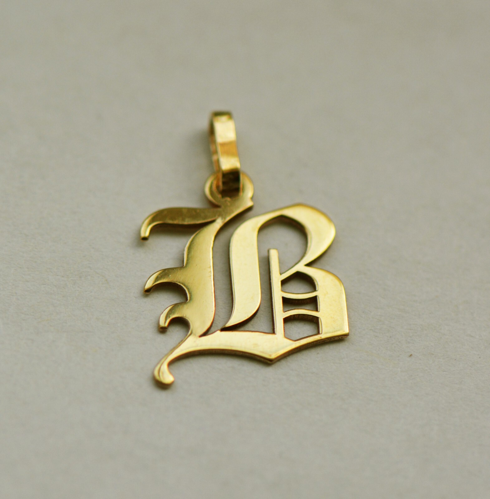 14K Solid Gold Old English Initial letter Pendants A-Z